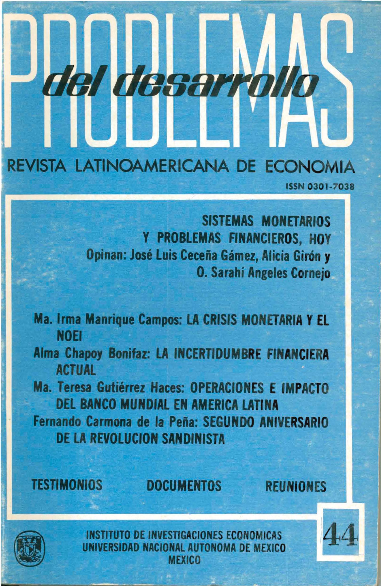 Portada Vol. 11, Núm. 44, Coyuntura financiera internacional