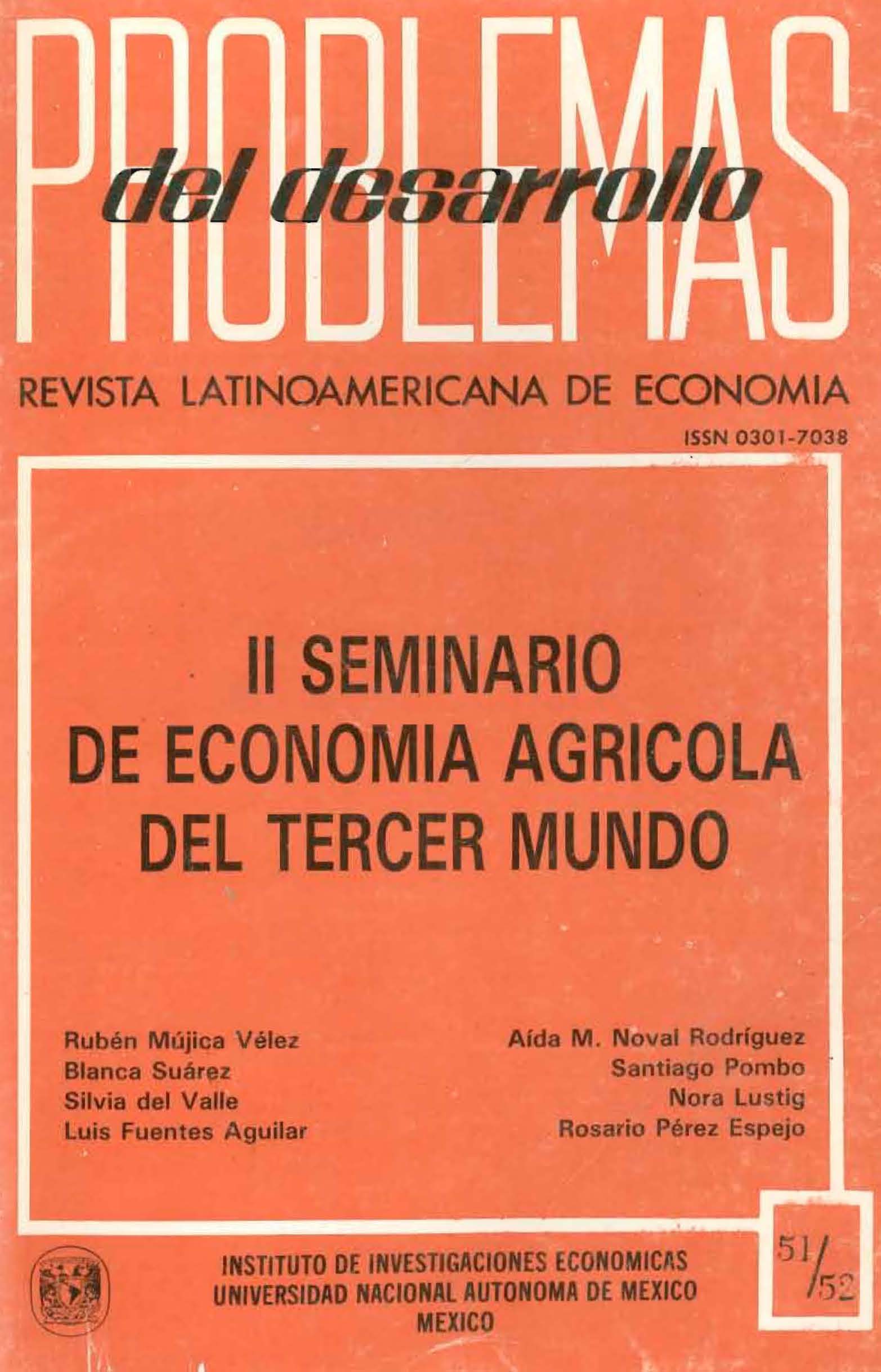 Portada Vol. 13, Núm. 51/52, II Seminario de Economía Agrícola del Tercer Mundo