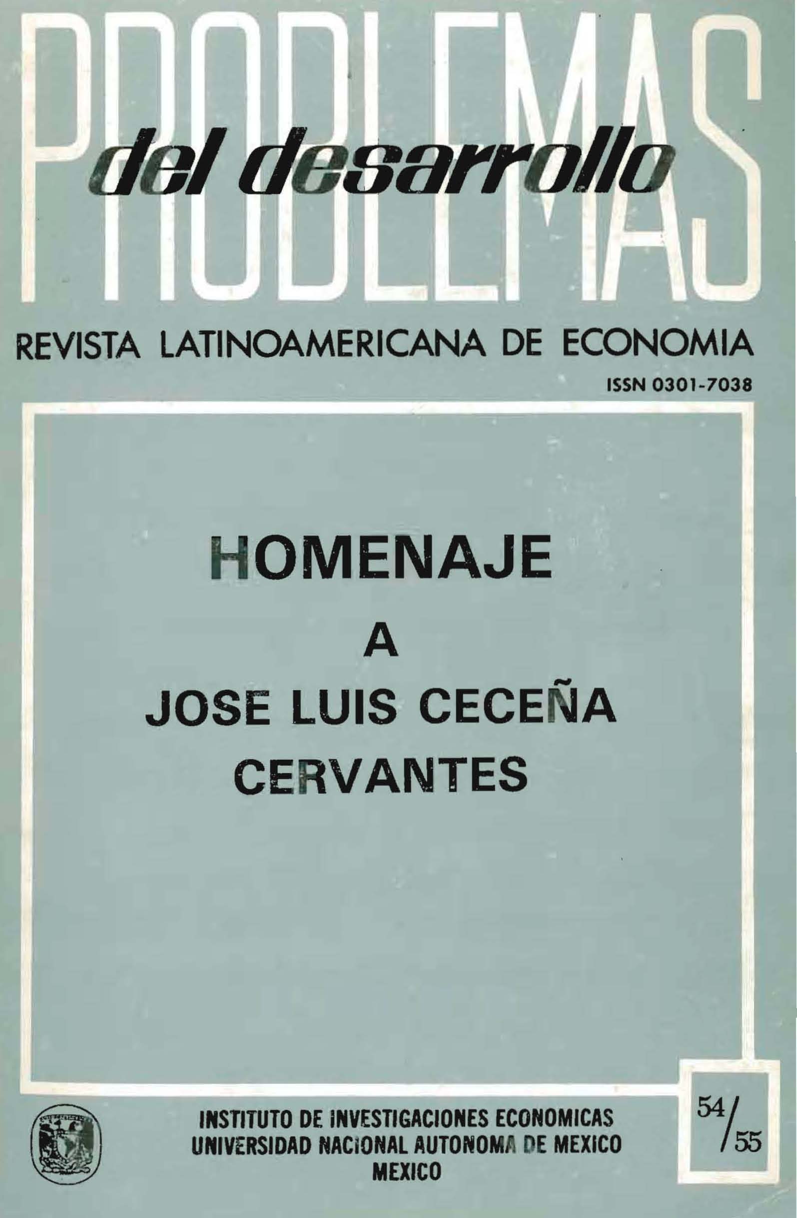 Portada Vol. 14, Núm. 54-55, Homenaje a José Luis Ceceña Cervantes
